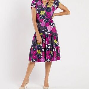 Jude Connally Pink and Purple Floral Midi Dress
